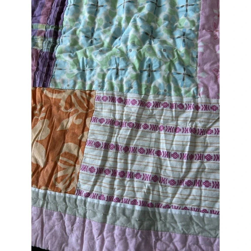 PB Teen Euro Sham Quilted Pastel Florals And Stripes European Pillow Sham